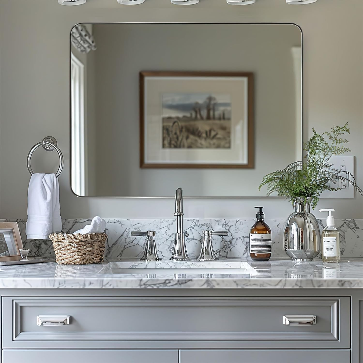 Chrome Bathroom Mirrors for over Sink, 24X32 Inch Polished Silver Mirror for Wal