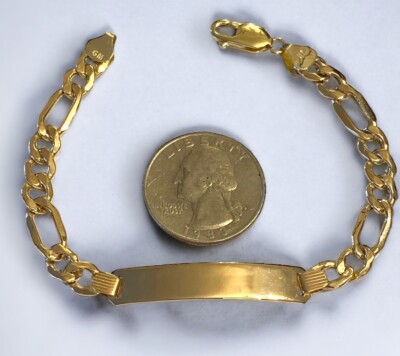 Vintage 10k Italian Yellow Gold 7.25” BAR ID 7mm Wide Figaro Chain