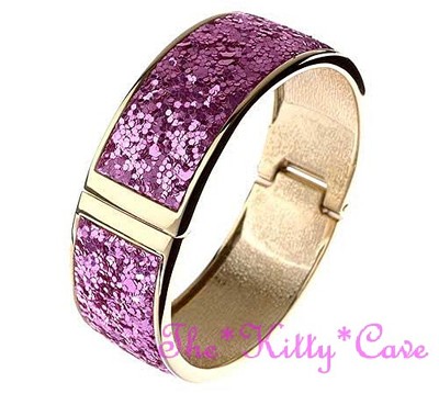 Retro Funky Beatnik Kitsch hell Fuchsia rosa & gold klappbar Glitzer Armreif Manschette