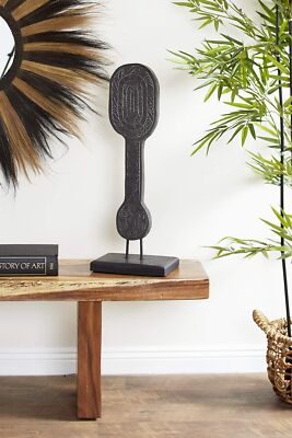 Deco 79 Black Wood Eclectic Sculpture, Paddle 28 x 10 x 7 Inches, Large