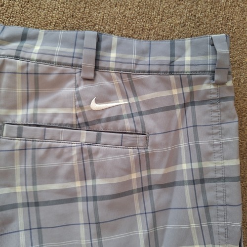 Men's 38 Nike Dri-Fit Golf Shorts Flat Front Grey Plaid Check Pant Stretch Dry - Picture 16 of 21