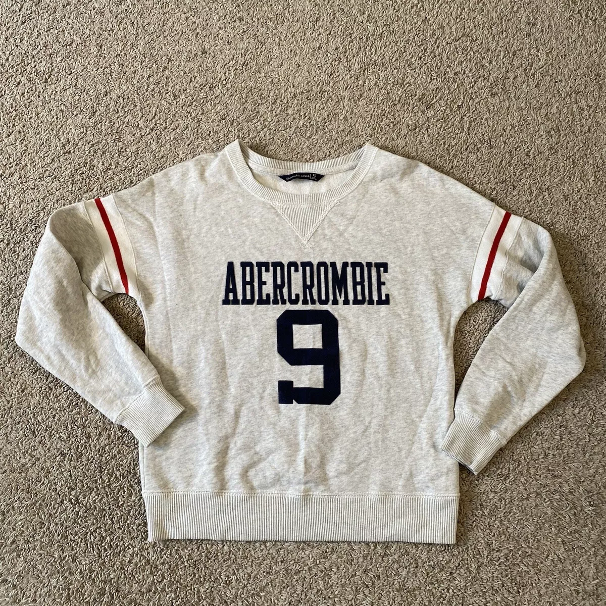 Abercrombie Fitch XS Heathered Gray SOFT COZY Crop Sweater Felt Letters