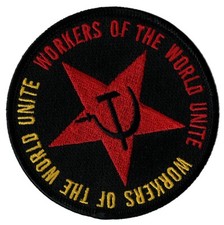 COMMUNIST MOTTO PATCH - WORKERS OF THE WORLD UNITE iron-on embroidered SOCIALISM