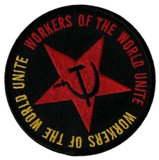 COMMUNIST MOTTO PATCH - WORKERS OF THE WORLD UNITE iron-on embroidered SOCIALISM