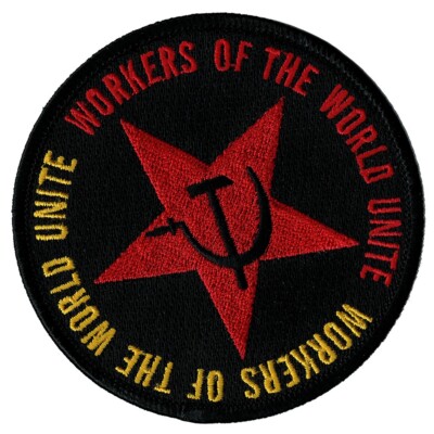 COMMUNIST MOTTO PATCH - WORKERS OF THE WORLD UNITE iron-on embroidered SOCIALISM