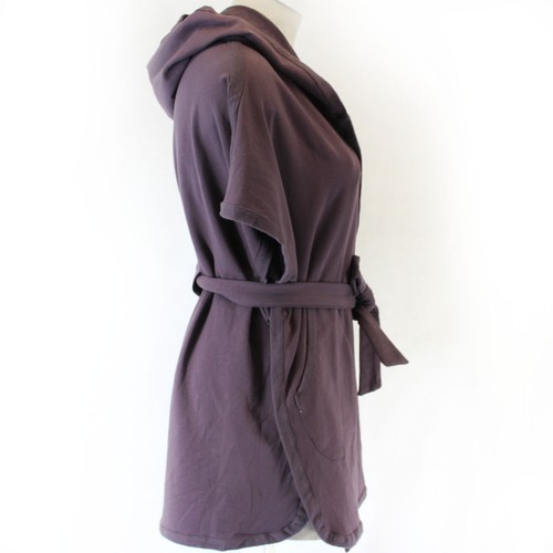 DKNY Purple Cozy Fleece Hoodie Belt Pockets Cardigan Tunic Robe Pockets L/XL - Picture 4 of 10