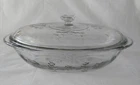 Vintage Anchor Hocking SAVANNAH Floral Clear Glass Oval 2 Qt Casserole Dish