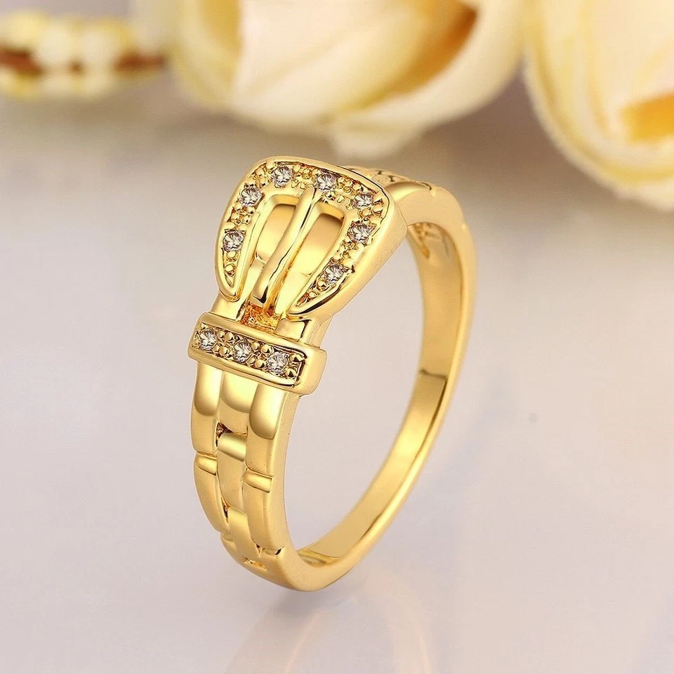 Anillo de circonitas con cinturón relleno de oro amarillo de 9 quilates diseño de moda ¡Talla 7! Regalo y joyas Foto 2 de 2