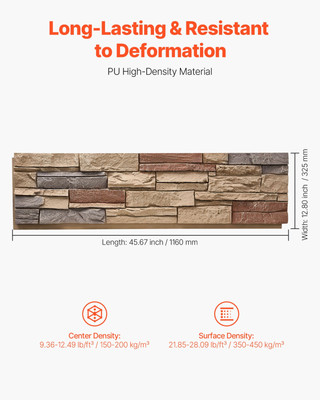 Faux Stacked Stone Wall Panel 45.6x12.8 in PU Artificial Stone Wall Panel