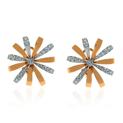 Luca Carati Dimond Flower Earrings  18K Rose & White Gold 1.29Cttw