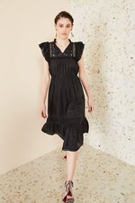 $450 ULLA JOHNSON Elvina Embroidered Ruffled Lace Flutter Sleeves Midi Dress 6