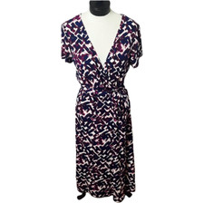 Eliza J Purple Faux Wrap Brushstroke Print Jersey Belted Midi Dress Size 14