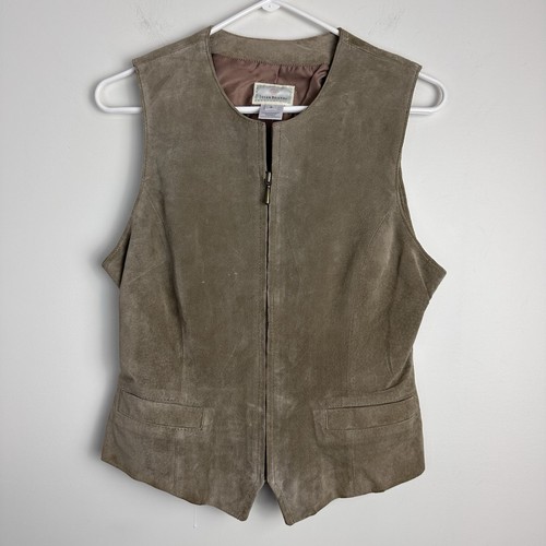 Vintage Susan Bristol Leather Suede Vest Brown Zip Up Western Cowgirl Womens S