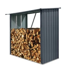 Outdoor Steel Firewood Rack Firewood Storage Shed with Waterproof Roof Black