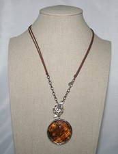 Silpada Sterling  Brass Faceted Etched Glass Reversible Pendant Necklace N2230