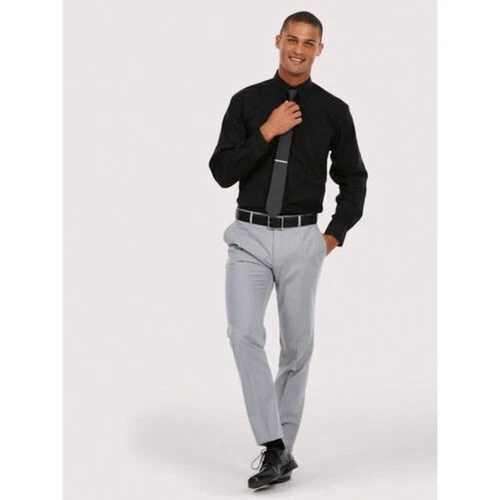 Mens Pinpoint Oxford Weave Long Sleeve Shirt Button Down Collar Formal Wear Tops