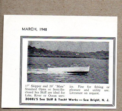 1948 print ad zobel sea skiff boats 17' skipper,20' mate