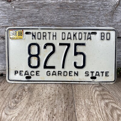 North Dakota License Plate 1980 #8275 Black On White ND  80,  88 Tab