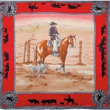 Wyoming Traders Wild Rag Bay Horse Cowboy Anniversary Red Silk Scarf - 34.5"