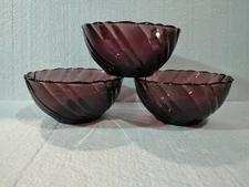 Lot of 3 Duralex Amethyst Purple Swirl Bormioli Rocco Dessert Bowl Rivage France