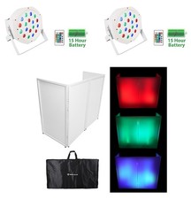 Rockville RFXLW White DJ Facade 112" x 48" Steel Frame Booth Bag Scrim Up-Lights