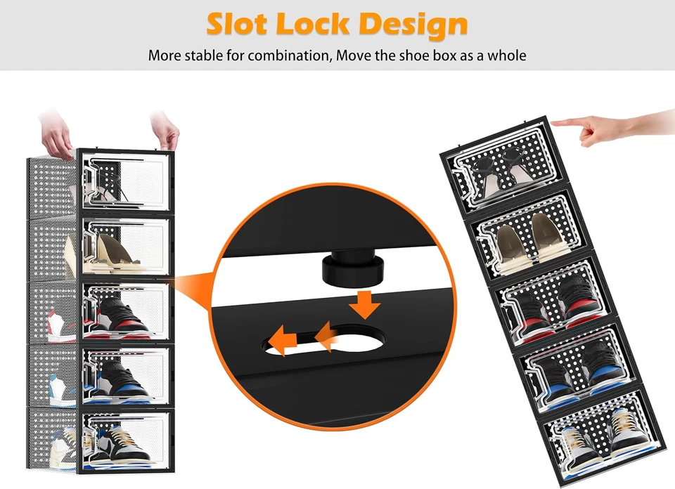 Scatole per Scarpe,12 Pcs Scatole Portascarpe in Plastica Trasparenti Impilabili - Immagine 3 di 4