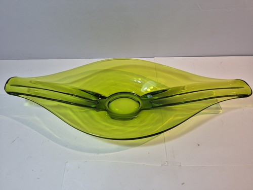Wikinger Kunst Glas Stretch gelbgrün MCM große Freiform Konsole Schüssel 20" x 8,25