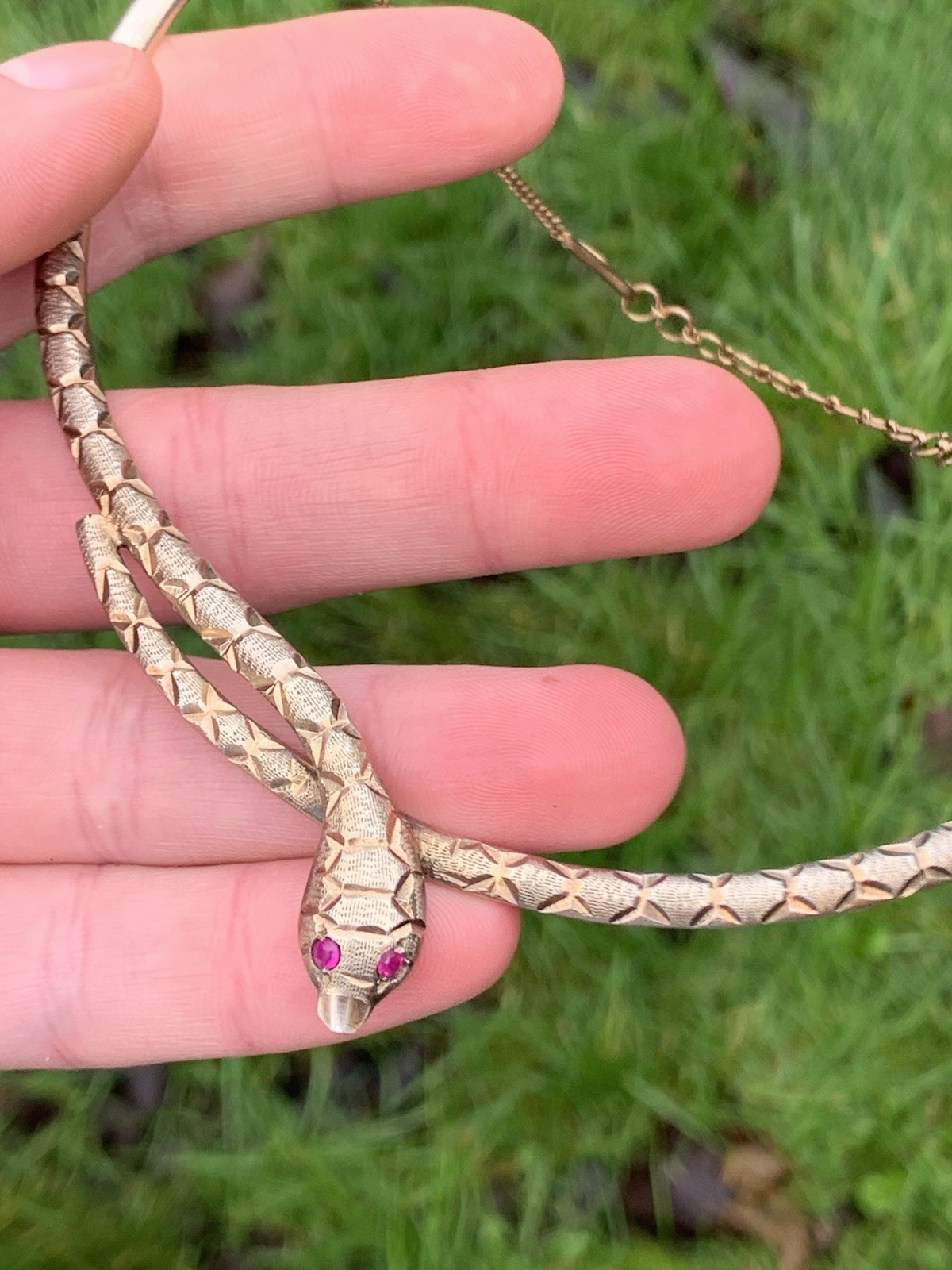 Silver Ruby Eyed Large Vintage Snake Necklace ￼ - image 6