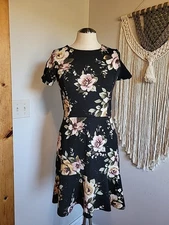 Love Ady Black Floral Fit Flare Dress Size Medium