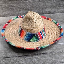 Straw Sombrero Child Mexican Hat Colorful Serape Trim Fiesta Party Costume