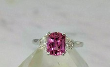 3Ct Cushion Cut Lab-Created Pink Sapphire Wedding Ring 14K White Gold Plated