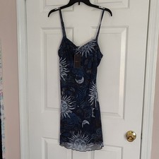 Milumia Celestial Print Mesh Chemise Nightgown Sleeveless Blue Size L