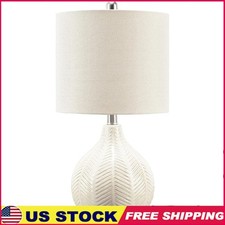 Ceramic Table Lamp W/ White Shade Herringbone Pattern Modern Home Lighting New