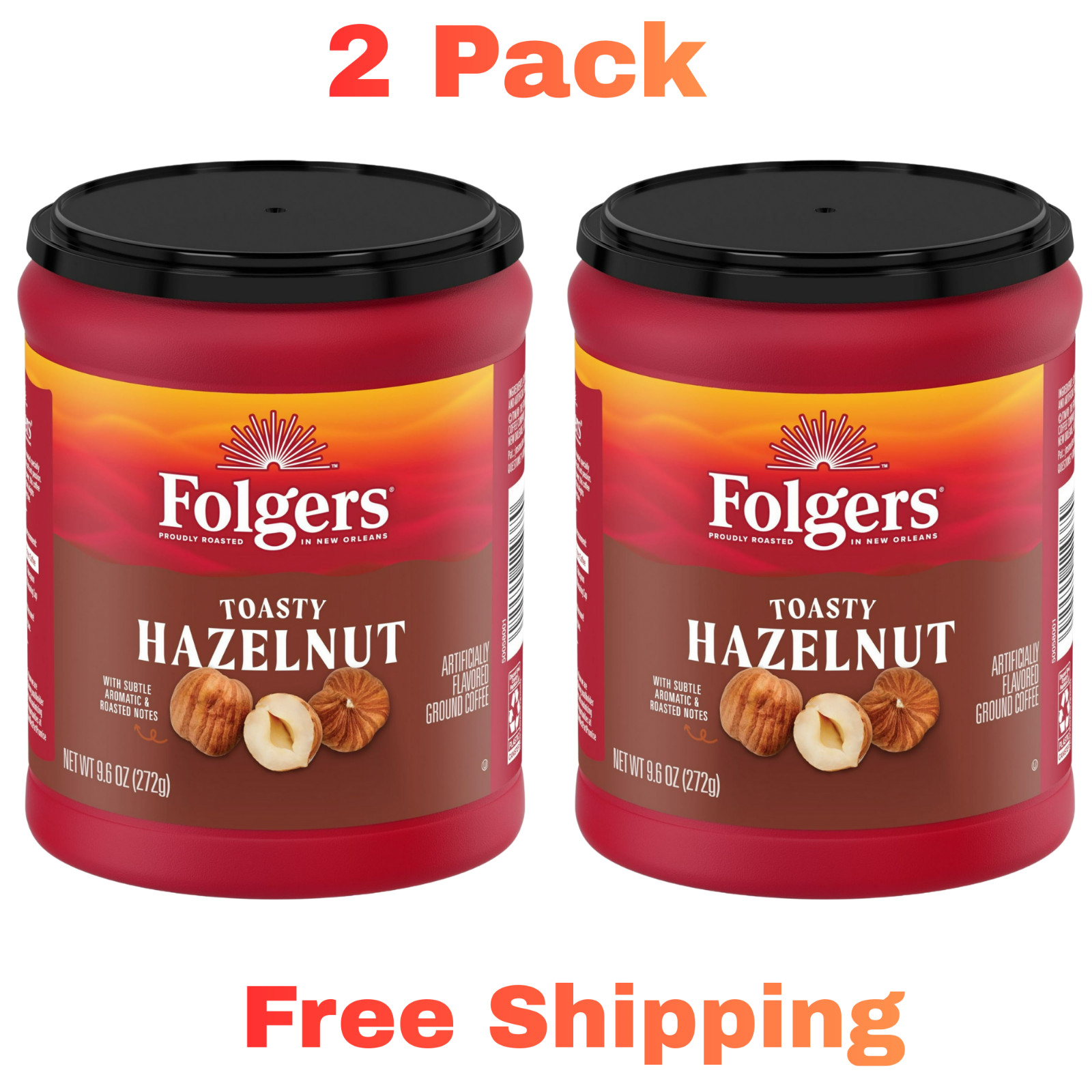 (Pack of 2)Folgers Toasty Hazelnut Artificially Flavored Ground Coffee, 9.6 oz.