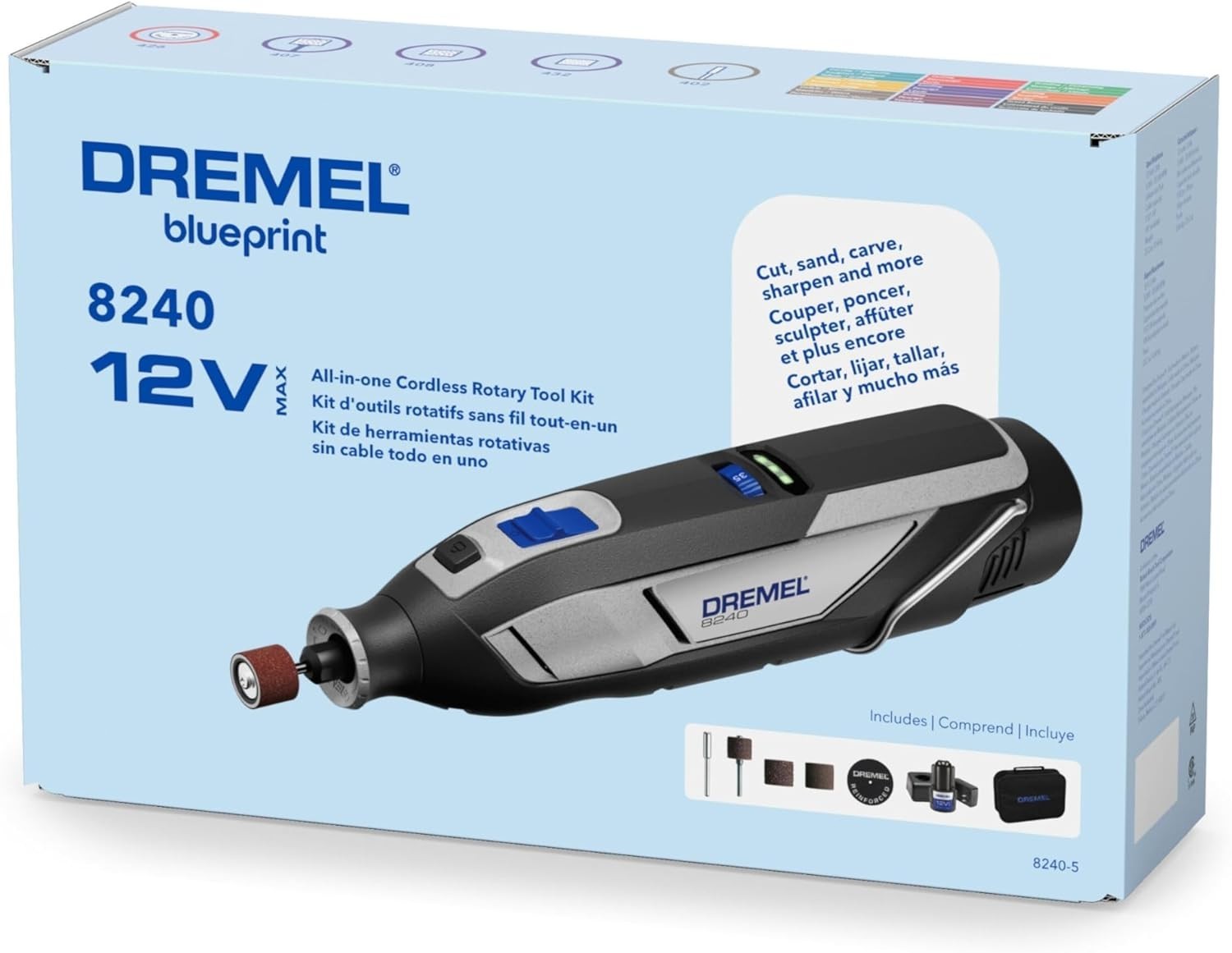 Dremel 8240-5 12V Cordless Rotary Tool Kit with Variable Speed and Comfort Grip