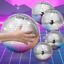 4 Pcs Large Disco Ball Decor - Silver Hanging Mirror Disco Balls Ornament for St