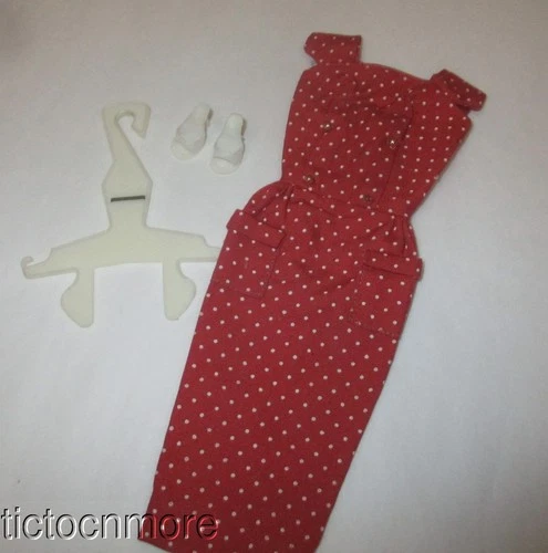 VINTAGE BARBIE DOLL CLOTHES FASHION PAK MINI DOT RUST RED SHEATH DRESS