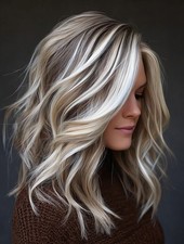 100 Human Hair Ash Brown with White Blonde Highlight Wavy 13X4 Lace Front Wig