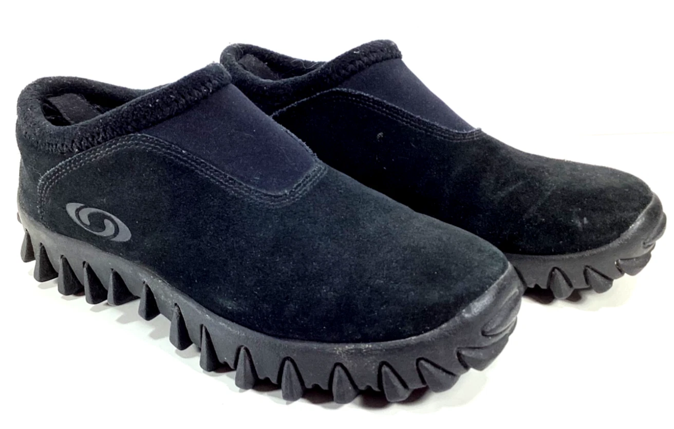 Salomon Contagrip CX Snow Clog Black Suede Slip On Shoes Thinsulate Mens Size 8
