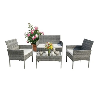 Ensemble mobilier de jardin 4 pièces salon de balcon terrasse extérieur rotin - Photo 1/2