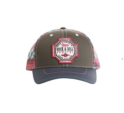 Rock & Roll Denim Embroidered Patch and Printed Mesh Snapback Cap