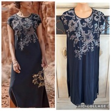 EUC J.Jill Embroidered Navy Midi Dress | Sz: Med