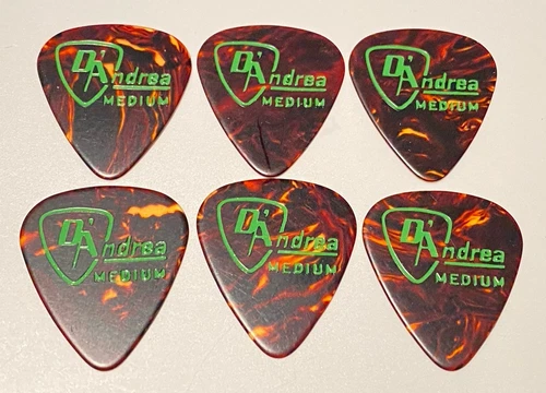 D’Andrea Guitar Pick-351-Tort w/Green- Celluloid Pick-MEDIUM Gauge-Lot of 6-NOS