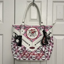NWT / ED HARDY LOVE KILLS SLOWLY SKULL TATOOS WHITE MULTI SHOULDER BAG