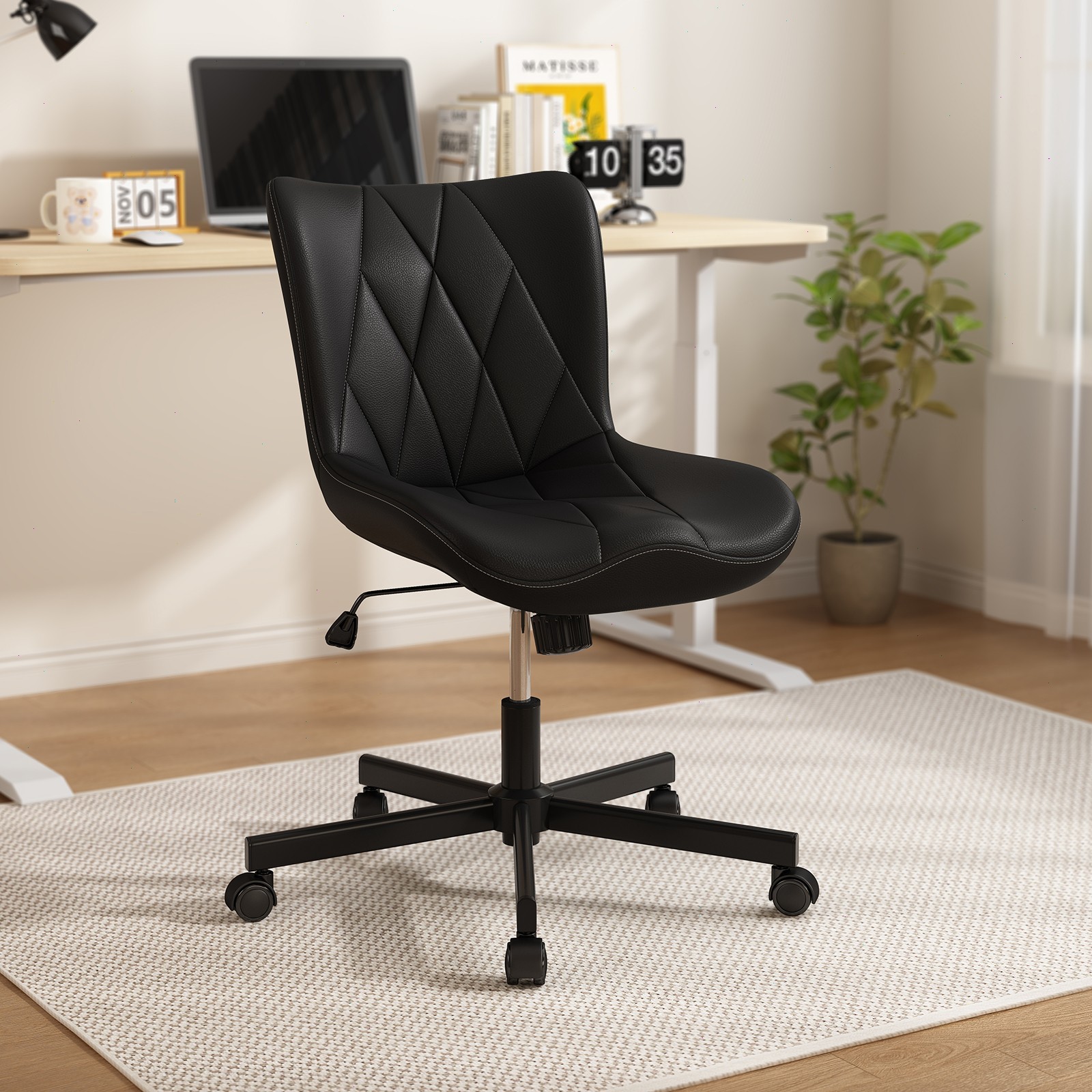 , Leather Desk Chair With Wheels For Home Office,brown