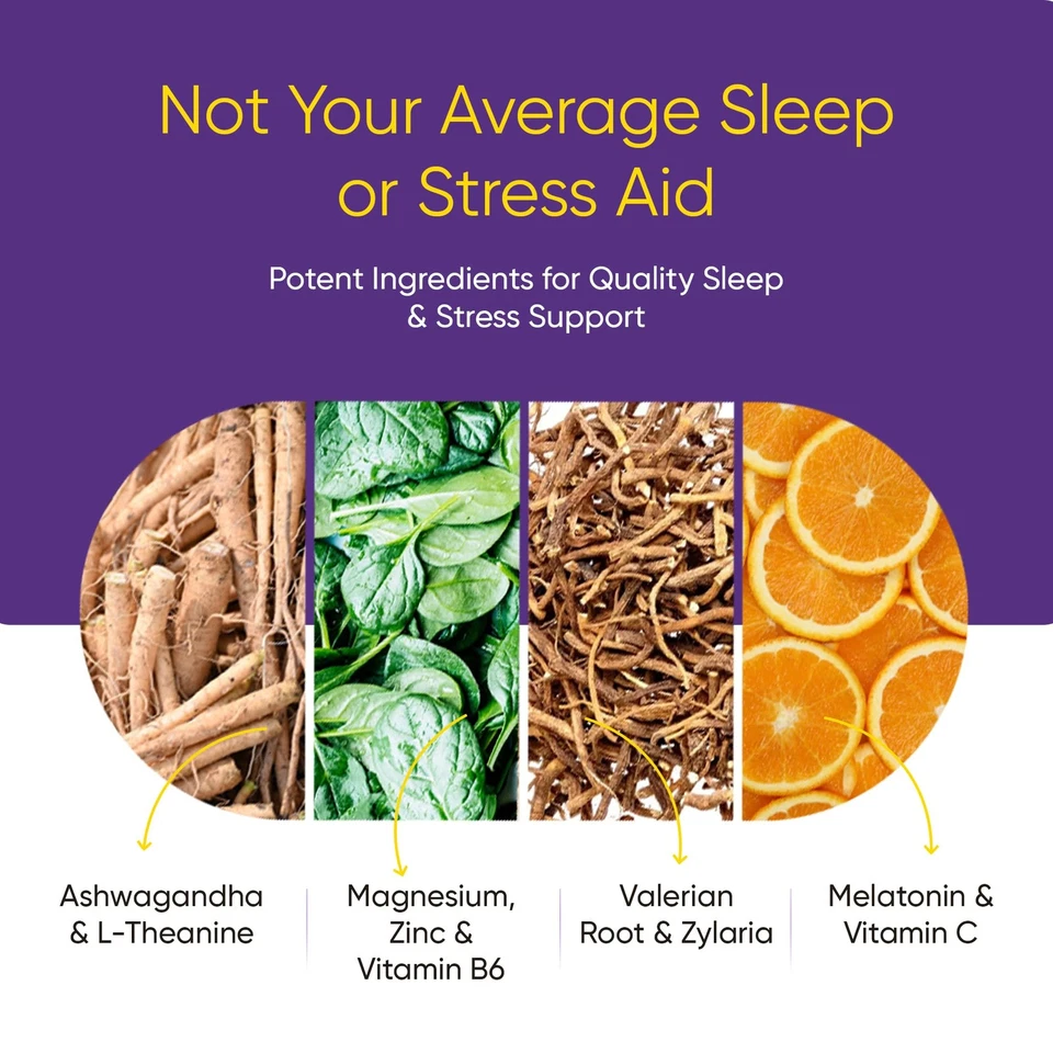 Suplemento para el estrés y el sueño - Ayuda natural para dormir 10 en 1 para adultos, mu... Foto 4 de 4