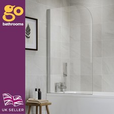Image of Modern Curved Glass Bath Shower Screen with Chrome Hinge – Easy Clean