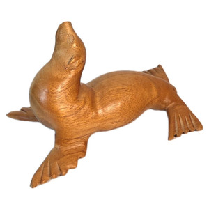 Jorge Torres Galápagos Hand Carved Wood Sea Lion Sculpture Signed Folk Art Latin
