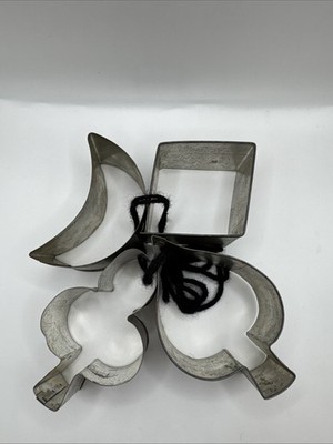 4 Vintage Tin Steel COOKIE CUTTERS Soldered Antique Primitive Shapes