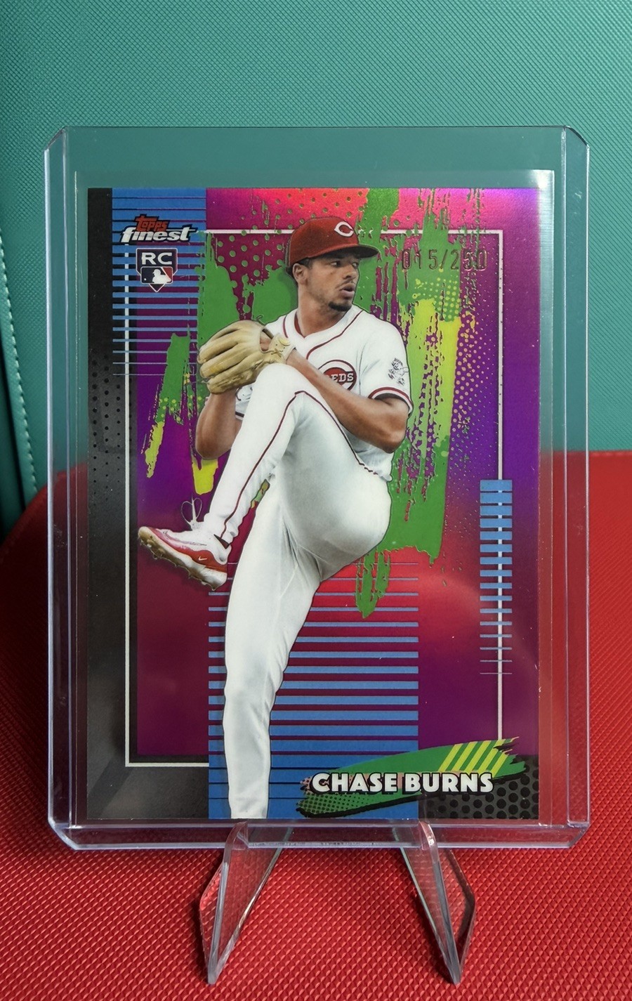 2026 Topps Finest Chase Burns #76 Pink Mini Diamond Refractor #15/250 Reds RC